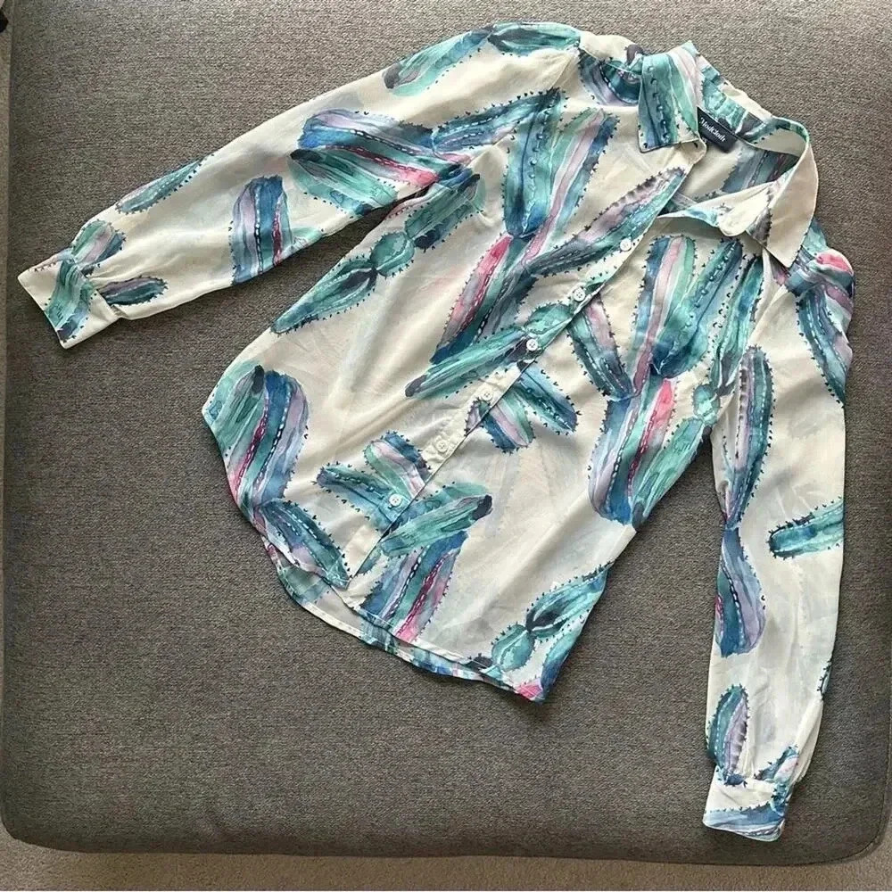 ModCloth Button Down Watercolor Cactus Shirt XS